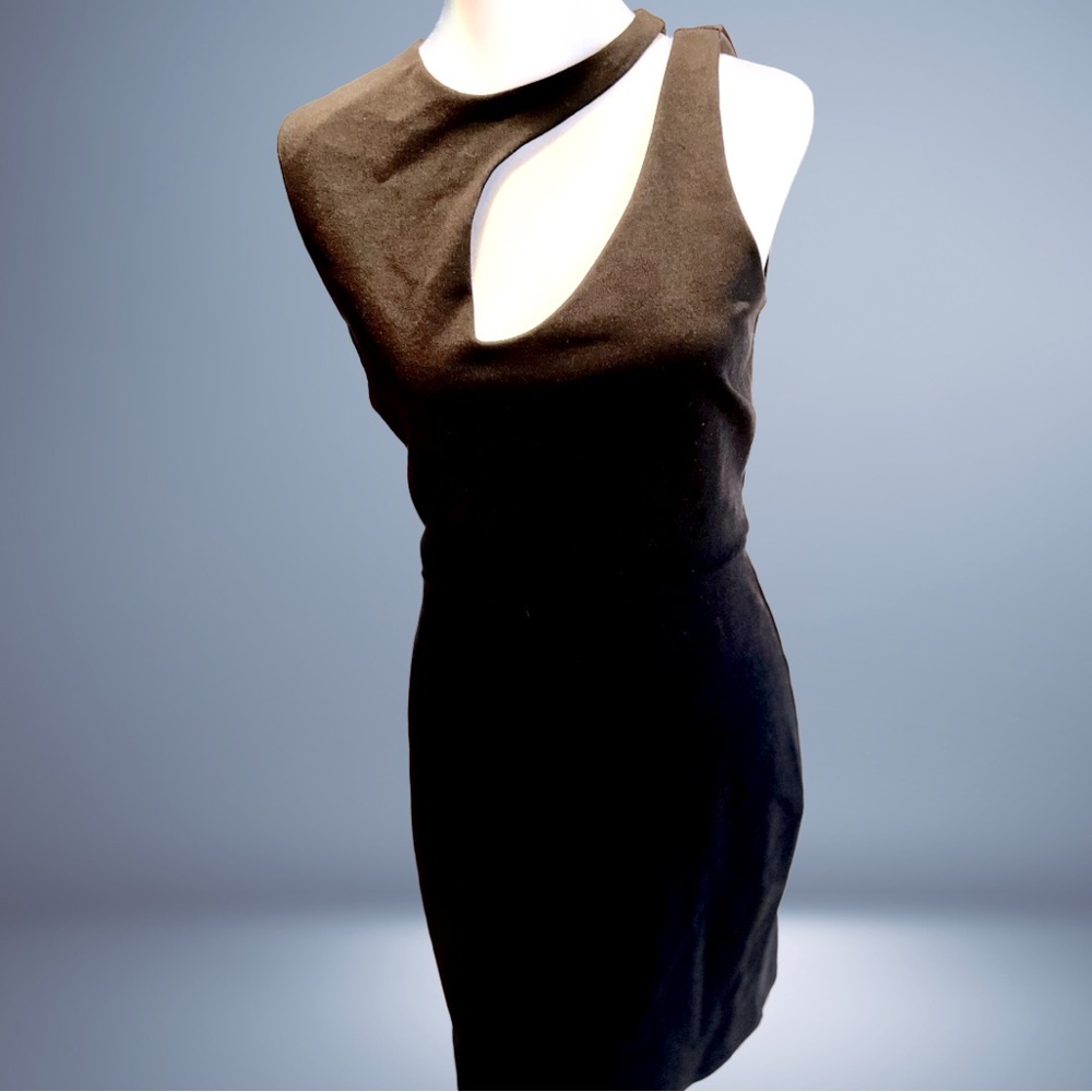 BEBE Black Cutout Shoulder Dress Size Medium - Picture 2 of 15